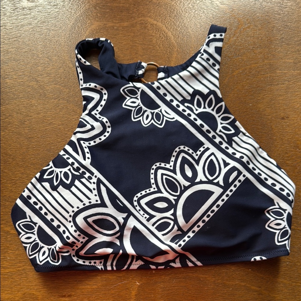 Aerie Navy and White Graphic Crop Tank Swim Top